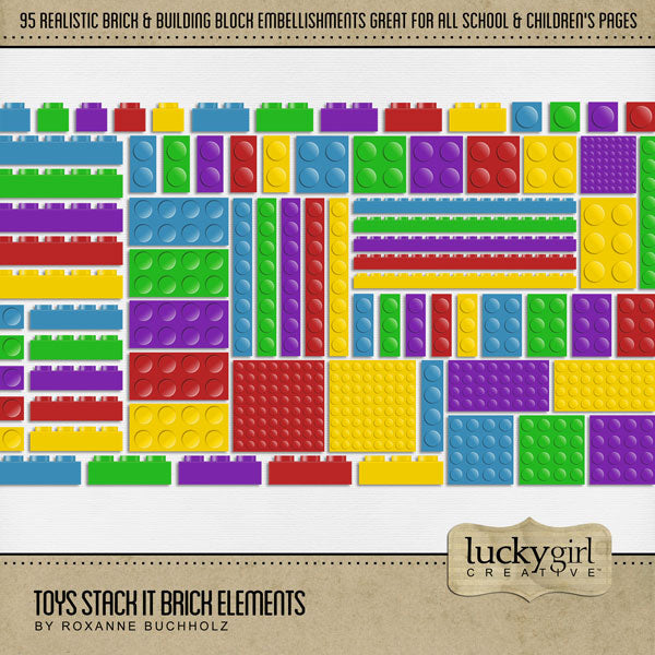 Toys Stack It Brick Elements Digital Scrapbook Kit