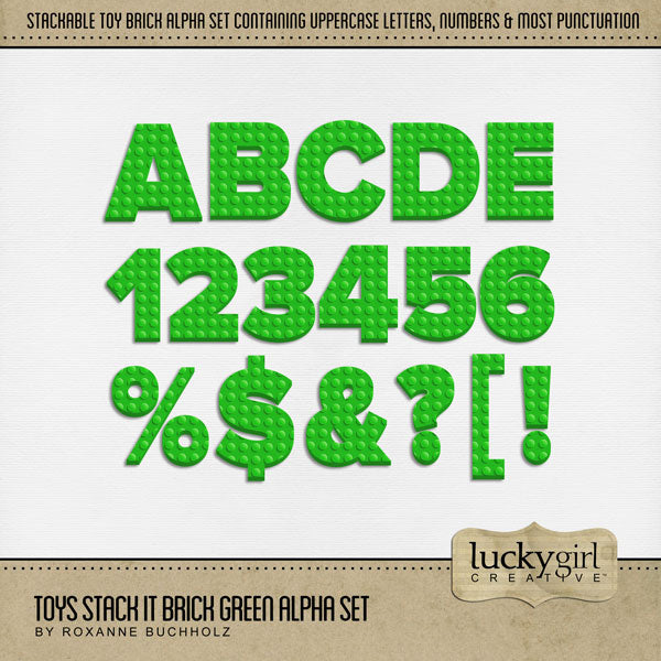 Toys Stack It Brick Green Alpha Digital Scrapbook Kit