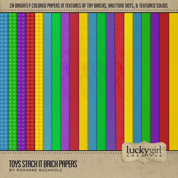 Toys Stack It Brick Papers Digital Scrapbook Kit