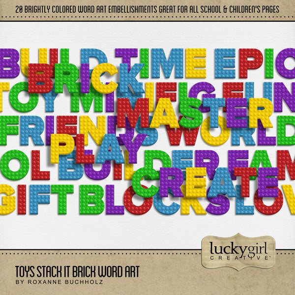 Toys Stack It Brick Word Art Digital Scrapbook Kit