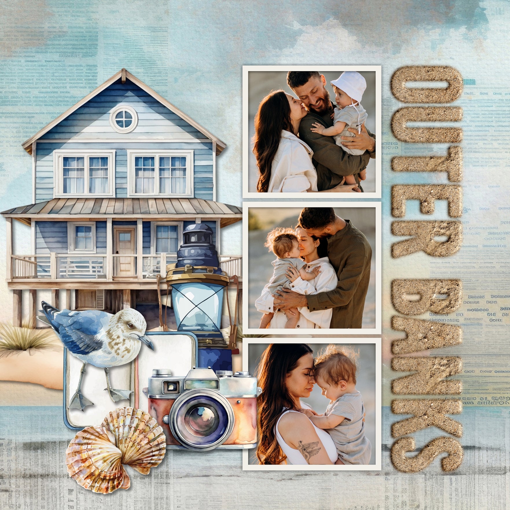These beautiful beach papers by Lucky Girl Creative digital art are the perfect addition to your vacation, beach, and ocean adventures. Great for holidays to Hawaii, the Caribbean, Florida, California, the Outer Banks, and New England. Each paper is designed using layers of mixed media elements in a junk journal style of newspaper bits, paint, torn paper, and photographs. Images include beach, sea, ocean, coast, palm trees, flowers, sunset, island, waves, and more.