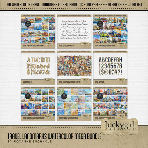 Designed with the world traveler in mind, this beautiful watercolor collection by Lucky Girl Creative digital art showcases international landmarks around the globe including North and South America, Europe, South America, Australia, Asia, and Africa. Landmarks include architecture, arch, downtown, Sydney Opera House, New Orleans, Coit Tower, San Francisco, California, Angkor Wat, Cambodia, CN Tower, Canada, castle, cathedral, cave, Chand Baori India, Great Wall of China, Temple of Heaven, Beijing, Greece, 