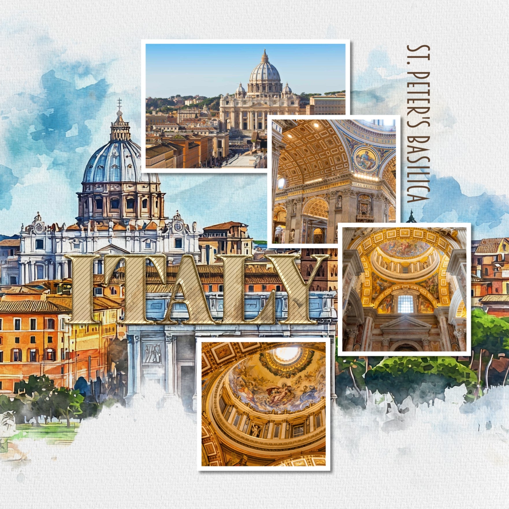 Travel Landmarks Watercolor Mega Digital Scrapbook Bundle