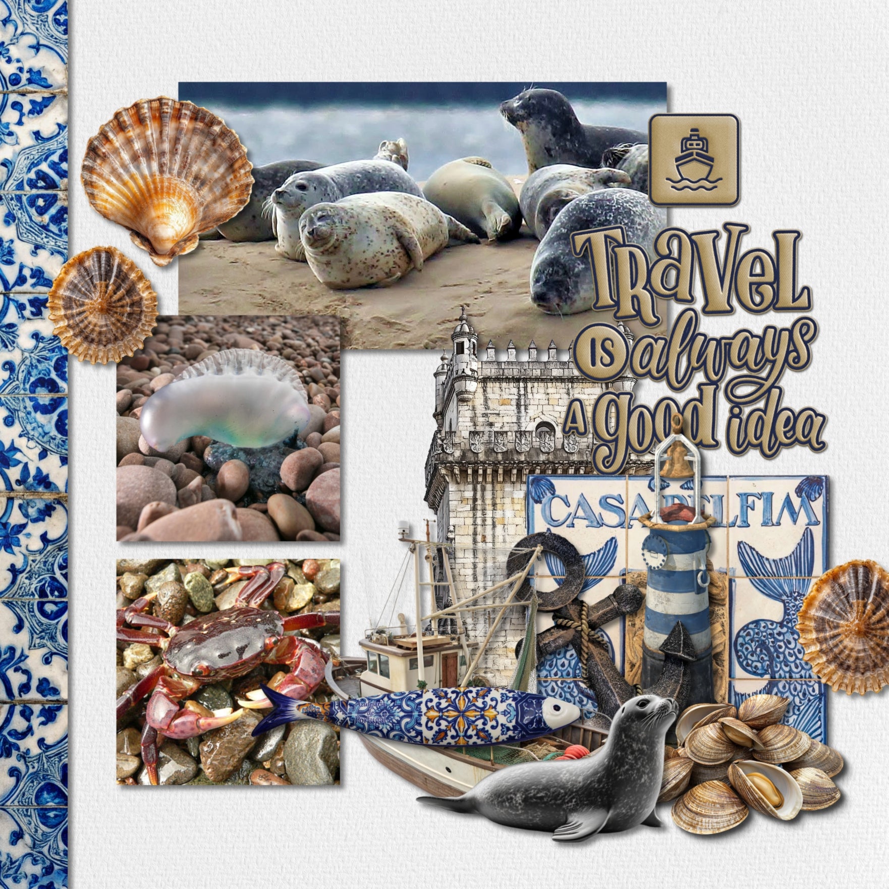 Quickly and easily add a playful page title to all your travel pages with these embroidered patches by Lucky Girl Creative digital art for digital scrapbooking with fun vacation quotes and modern icons. Icons include airplane, plane, car, auto, automobile, bike, bicycle, ship, cruise ship, boat, bus, tour bus, camera, coffee, tea, directional sign, food, place setting, world, hot air balloon, location marker, train, railway, money, passport, suitcase, luggage, taxi, clock, time, wifi, internet, and wine.