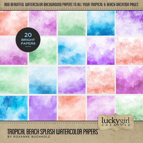 Tropical Beach Splash Watercolor Papers Digital Scrapbook Kit