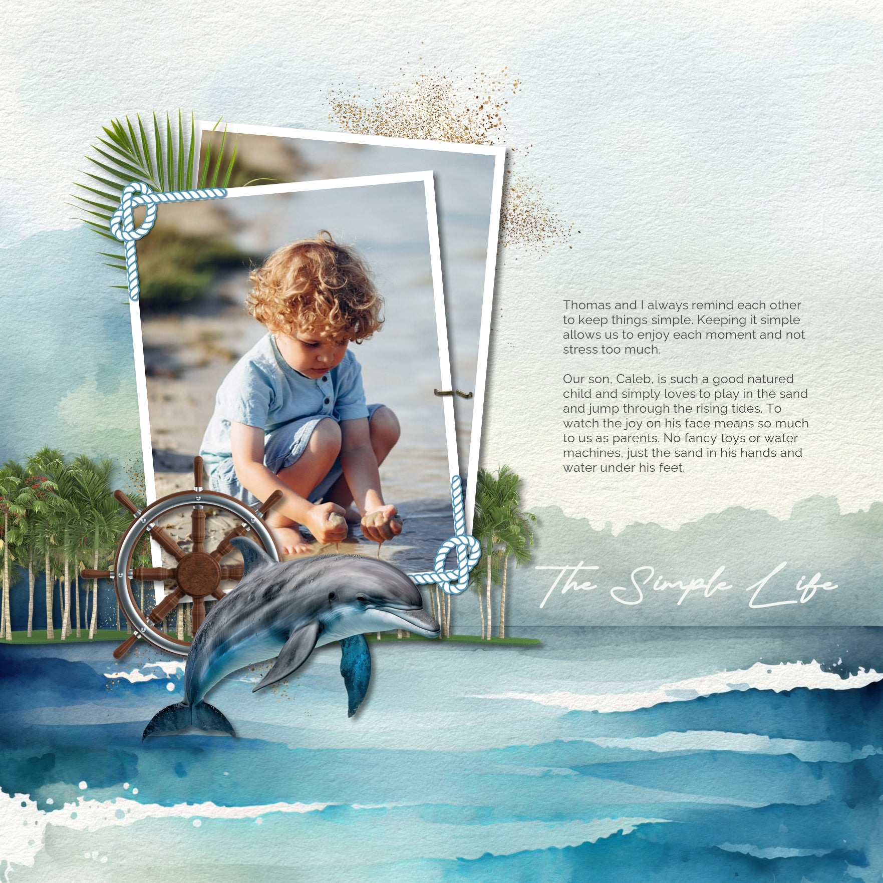 Highlight your tropical vacation and cruise ship excursion memories with these beautiful realistic digital embellishments and watercolor papers by Lucky Girl Creative. Great for holidays to Hawaii, the Caribbean, Florida, California, cruise ship adventures, and beach vacations.