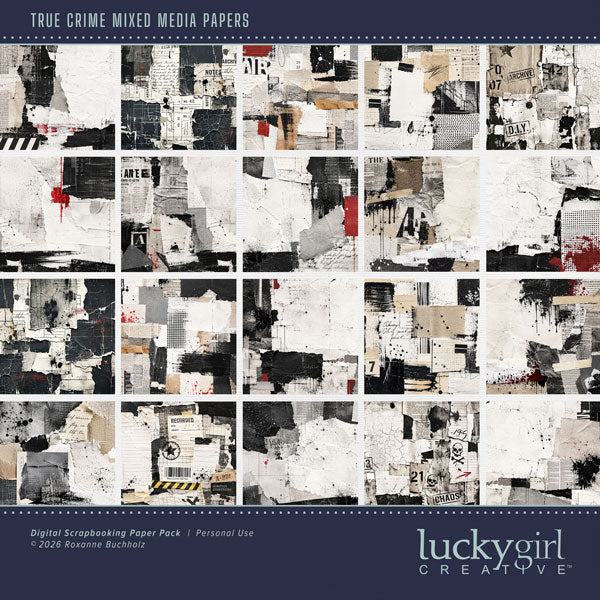 Whether you're fascinated by unsolved mysteries, love to binge watch true crime tv shows, or the storytelling behind infamous cases, this paper pack by Lucky Girl Creative digital art is designed to add an intriguing, mysterious edge to your digital scrapbooking pages. Great for Halloween, too! This kit is included in the True Crime Bundle.