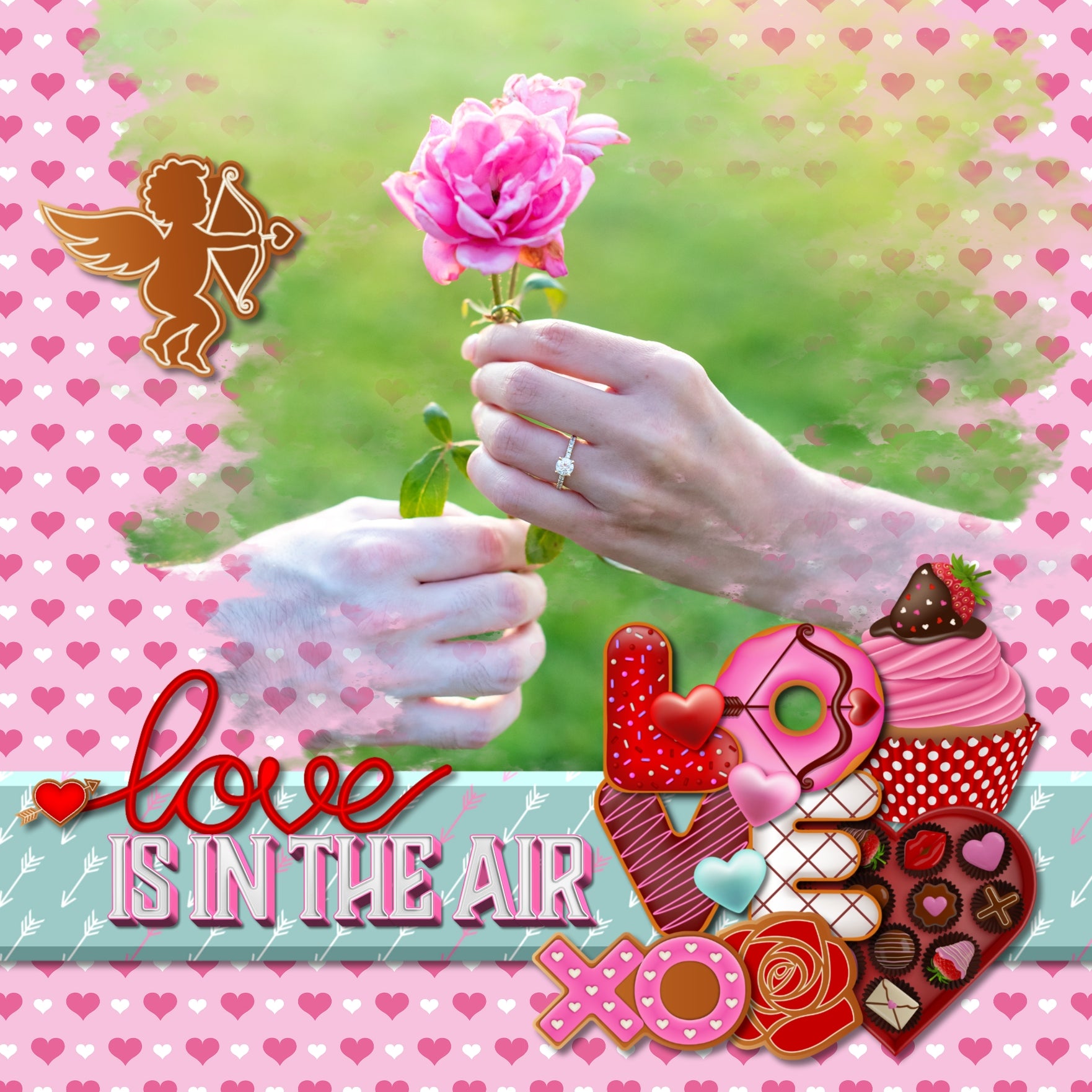 Add these sweet embellishments, patterned papers, clusters, and 2 alpha sets by Lucky Girl Creative digital art to all your holiday digital scrapbooking pages! In hues of pink, teal, and white, these sweet elements will add so much fun to all your Valentine's Day projects including greeting cards and holiday decor. Embellishments include cake pop, cake, candy cane, heart, candy corn, cookie, cupcake, donut, doughnut, peppermint, ribbon, candy, hard candy, sucker, lollipop, chocolate dipped strawberry.