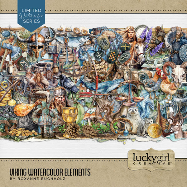 Add these beautiful watercolor embellishments by Lucky Girl Creative digital art to all your Scandinavian digital scrapbooking pages and Nordic albums! Use for documenting travel and vacations to Scandinavia - Denmark, Norway, Sweden, Finland, and Iceland as well as other locations in Europe. Embellishments include crow, chicken, deer, stag, dragon, fish, Icelandic horse, seal, whale, wolf, building, village, town, calendar, dock, pier, seedlings, crop, hook, fishing net, antlers, bracelet, necklace.