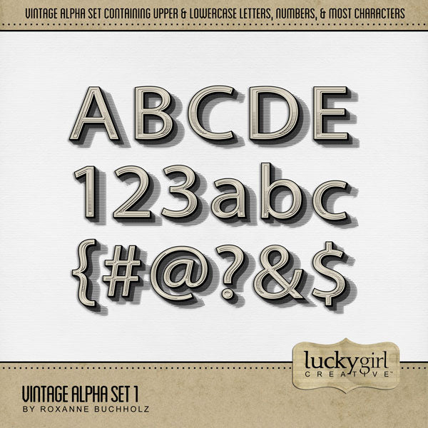 Alpha Lettering Set 2000b Vintage Alpha Set 1 Digital Scrapbook Kit – Lucky Girl Creative
