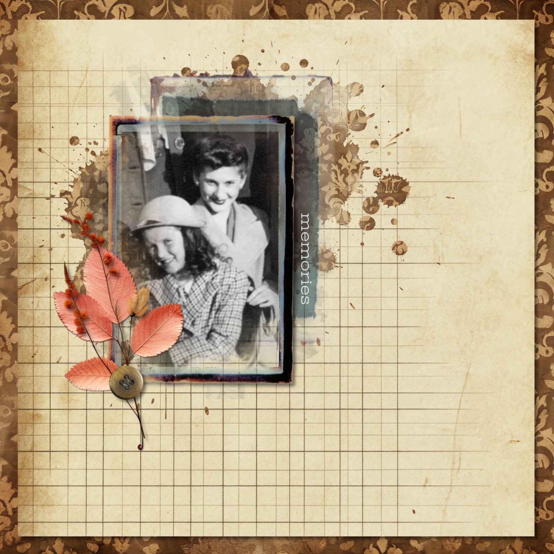 Paper Duos by Lucky Girl Creative digital art are the perfect combination of papers! Use to create one-of-a-kind beautiful backgrounds with vintage damask and distressed geometric grids. These papers will add that touch of interest and authenticity to all your pages including family history, genealogy, and travel. This kit contains the Vintage Damask Papers and the Vintage Grid Papers.