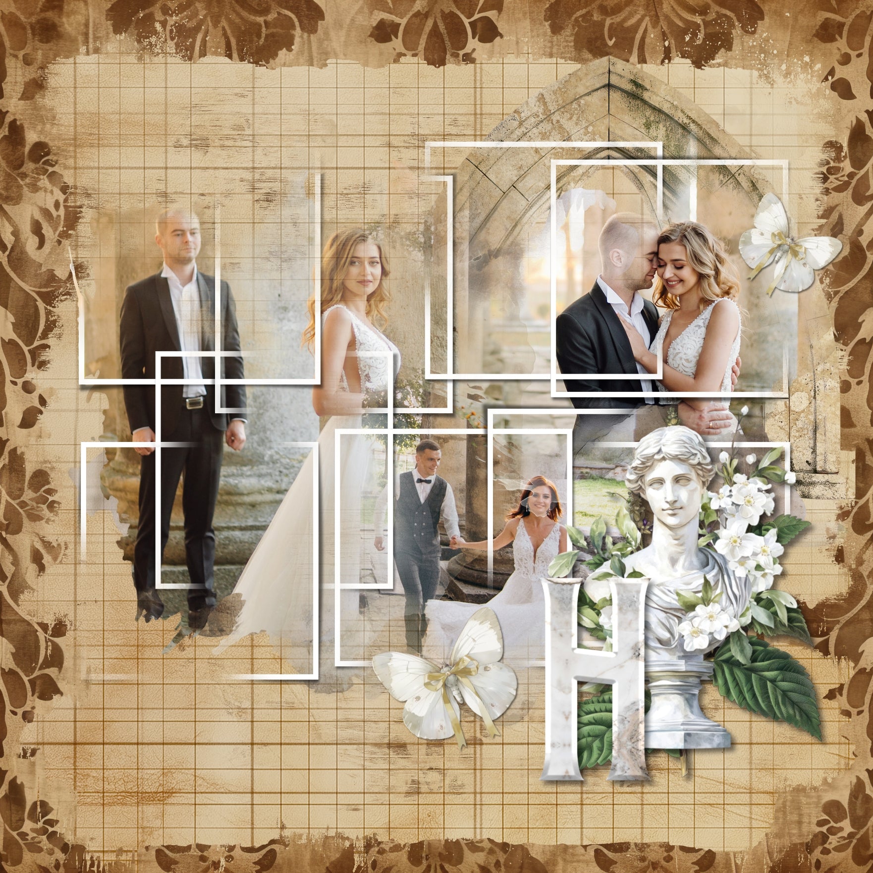 Paper Duos by Lucky Girl Creative digital art are the perfect combination of papers! Use to create one-of-a-kind beautiful backgrounds with vintage damask and distressed geometric grids. These papers will add that touch of interest and authenticity to all your pages including family history, genealogy, and travel. This kit contains the Vintage Damask Papers and the Vintage Grid Papers.