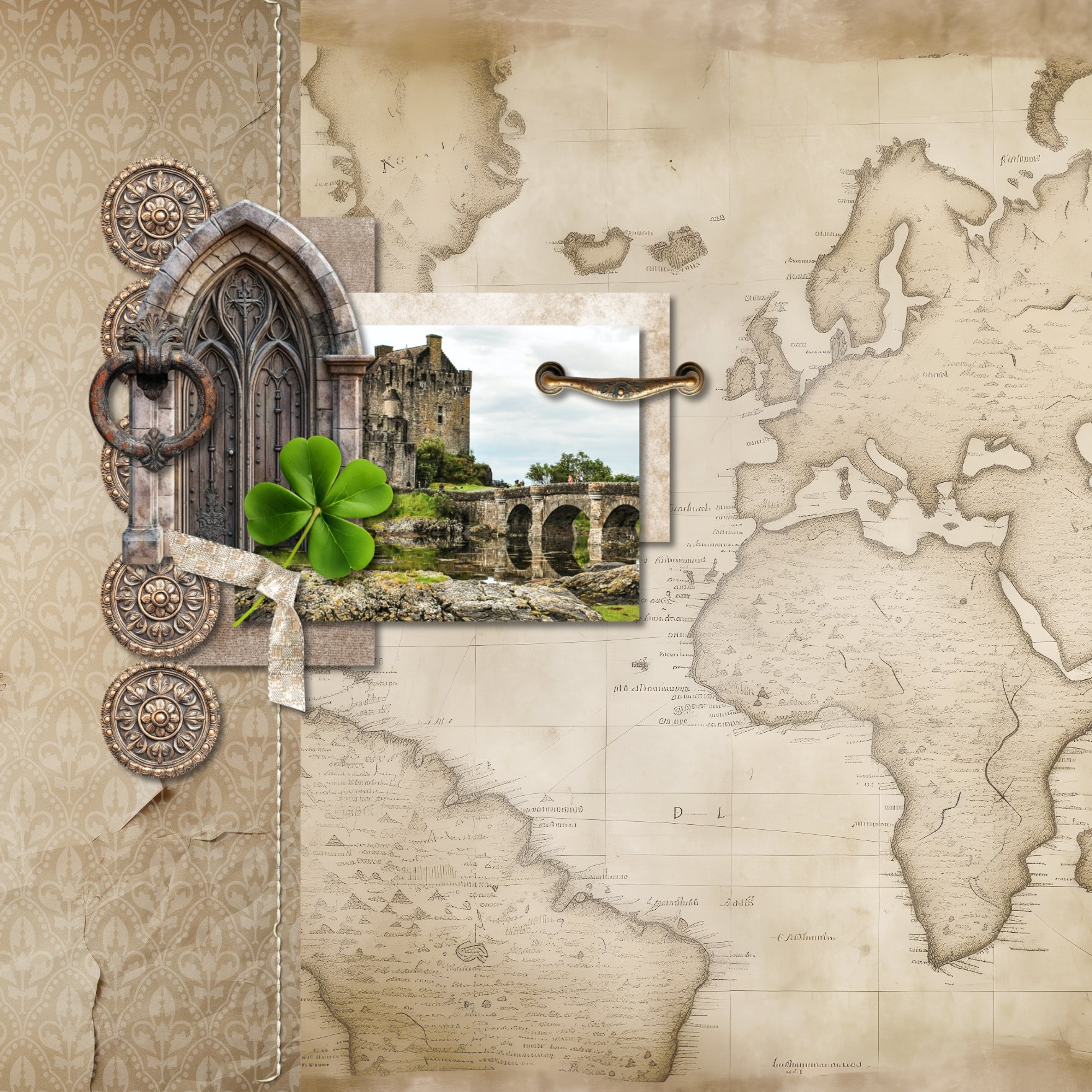 Paper Duos by Lucky Girl Creative digital art are the perfect combination of papers! Use to create one-of-a-kind beautiful backgrounds with distressed walls and ancient maps. These papers will add that touch of interest and authenticity to all your pages including family history, genealogy, and travel. This kit contains the Vintage Maps Papers and the Vintage Wall Papers.