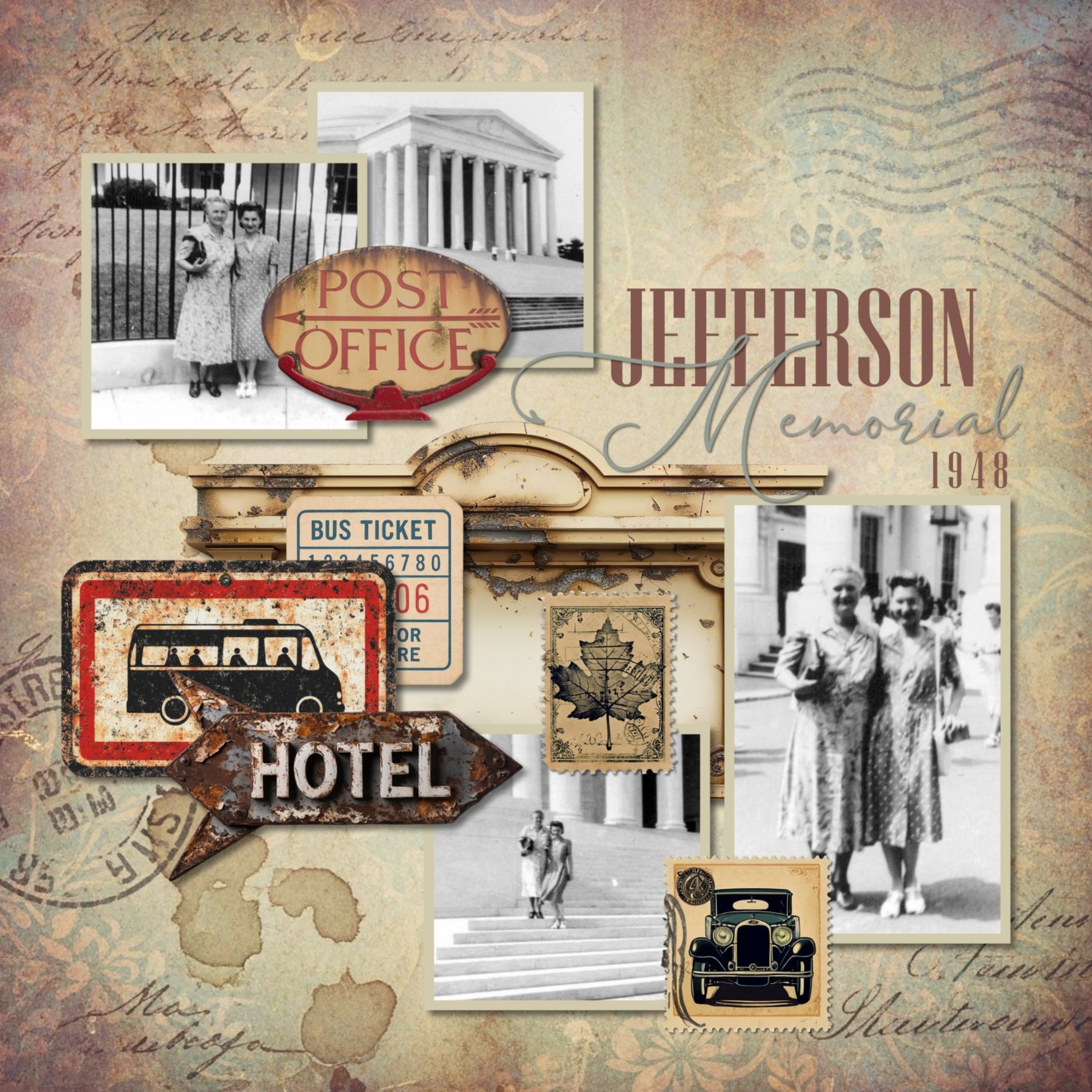 A perfect pairing to the popular Vintage Memories Traveler Bundle, this new collection by Lucky Girl Creative digital art adds vintage travel elements to extend the original offering. Great for family history, genealogy, and heritage projects! Embellishments include postage stamps, antique signs, ticket stubs, vintage storefronts, and grunge travel papers. Transportation themes include train, railroad, bus, automobile, car, airplane, plane, hot air balloon, clipper ship, cruise ship, motorcycle.