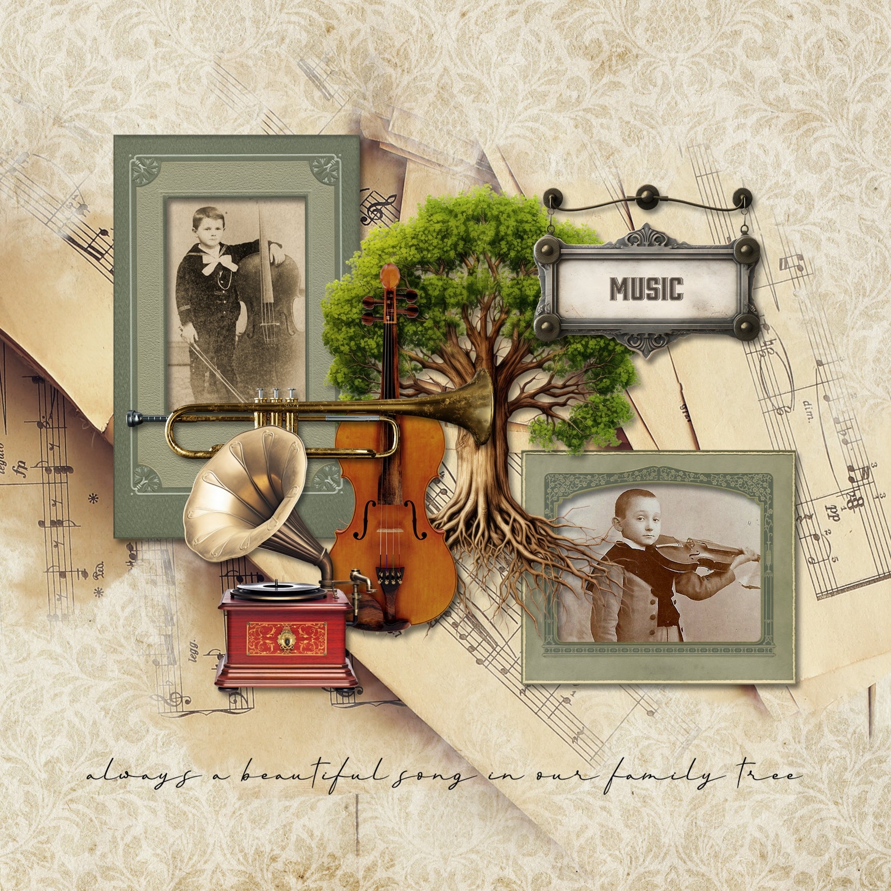 Great for genealogy and family history albums and keepsake digital art pages, these realistic vintage embellishments, damask papers, alpha sets, word art pieces, and frames by Lucky Girl Creative are perfect for layering with your antique photographs to give that realistic vintage look. Perfect for memories of a grandma or grandpa, an aunt or uncle, or a mother or father. Elements include scrapbook, photo album, binoculars, bird cage, book, literature, bookcase, books, bottles, candlestick, and more.