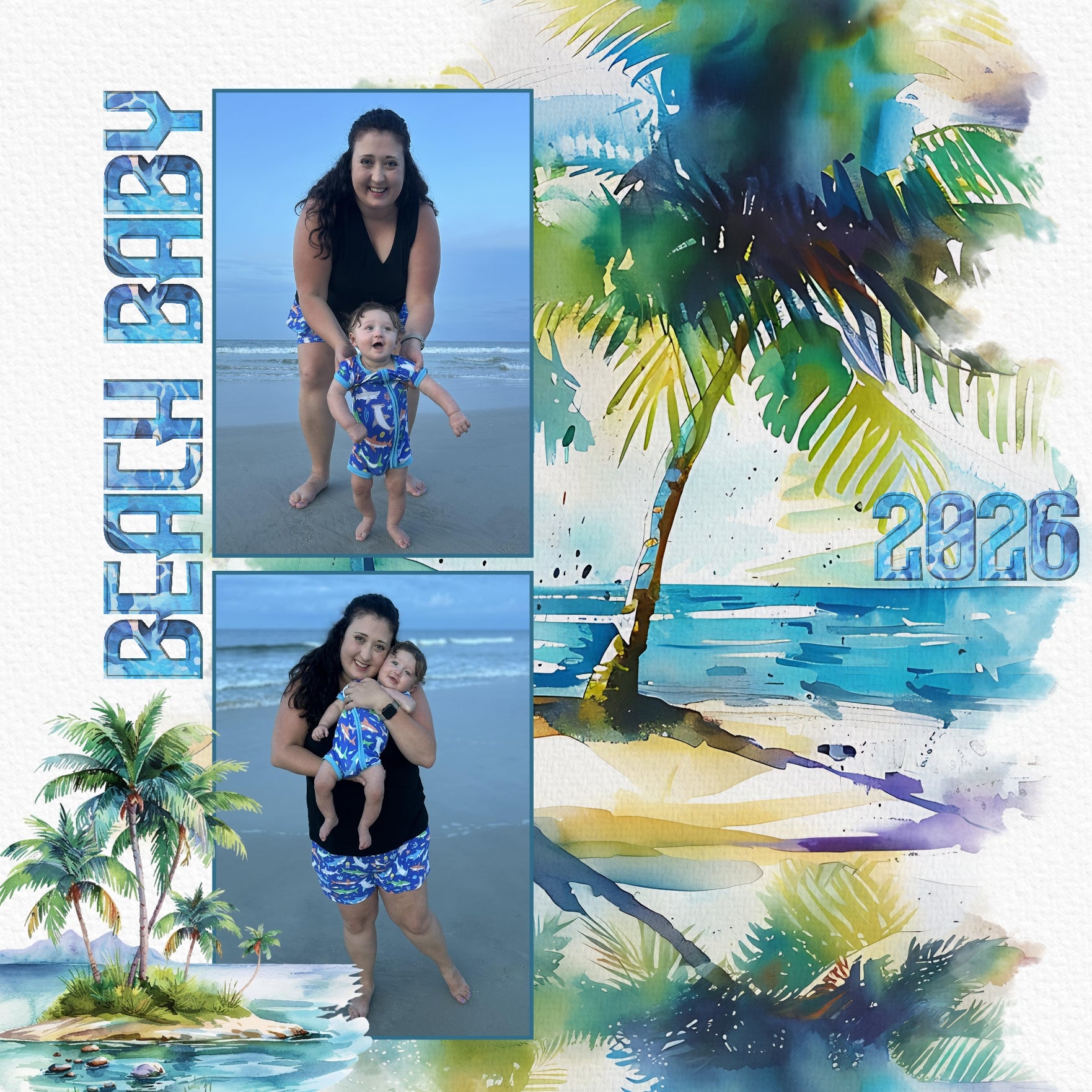 Water Watercolor Alpha Digital Scrapbook Kit