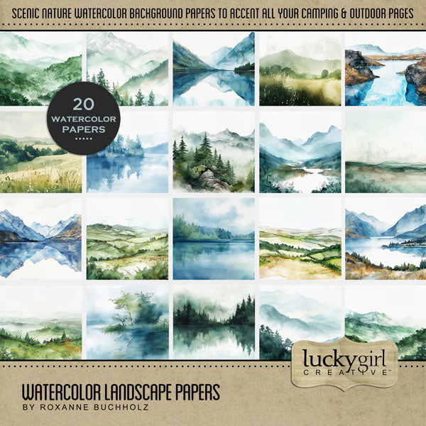 Camping Watercolor 1 Digital Scrapbook Bundle