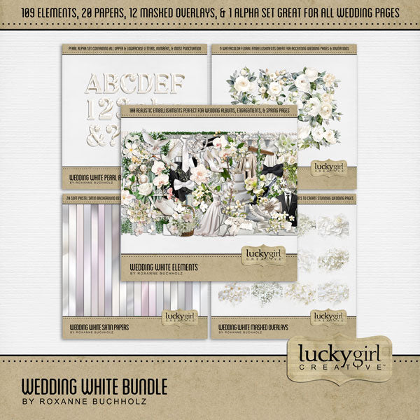 Wedding White Pearl Alpha Digital Scrapbook Kit