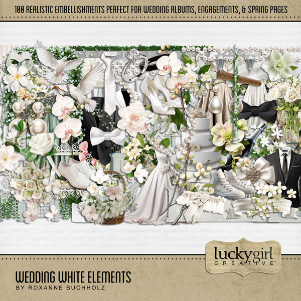 Wedding White Elements Digital Scrapbook Kit