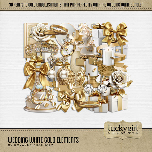 Wedding White Gold Elements Digital Scrapbook Kit