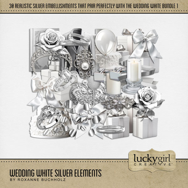 Wedding White Silver Elements Digital Scrapbook Kit