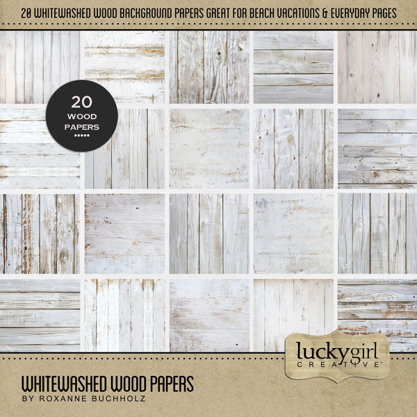 With summer beach vacations in mind, these realistic whitewashed wood papers by Lucky Girl Creative digital art are the perfect backdrop for your digital scrapbooking pages! Great for everyday pages, too! This kit is included in the Oysters to Pearls Bundle Bundle.