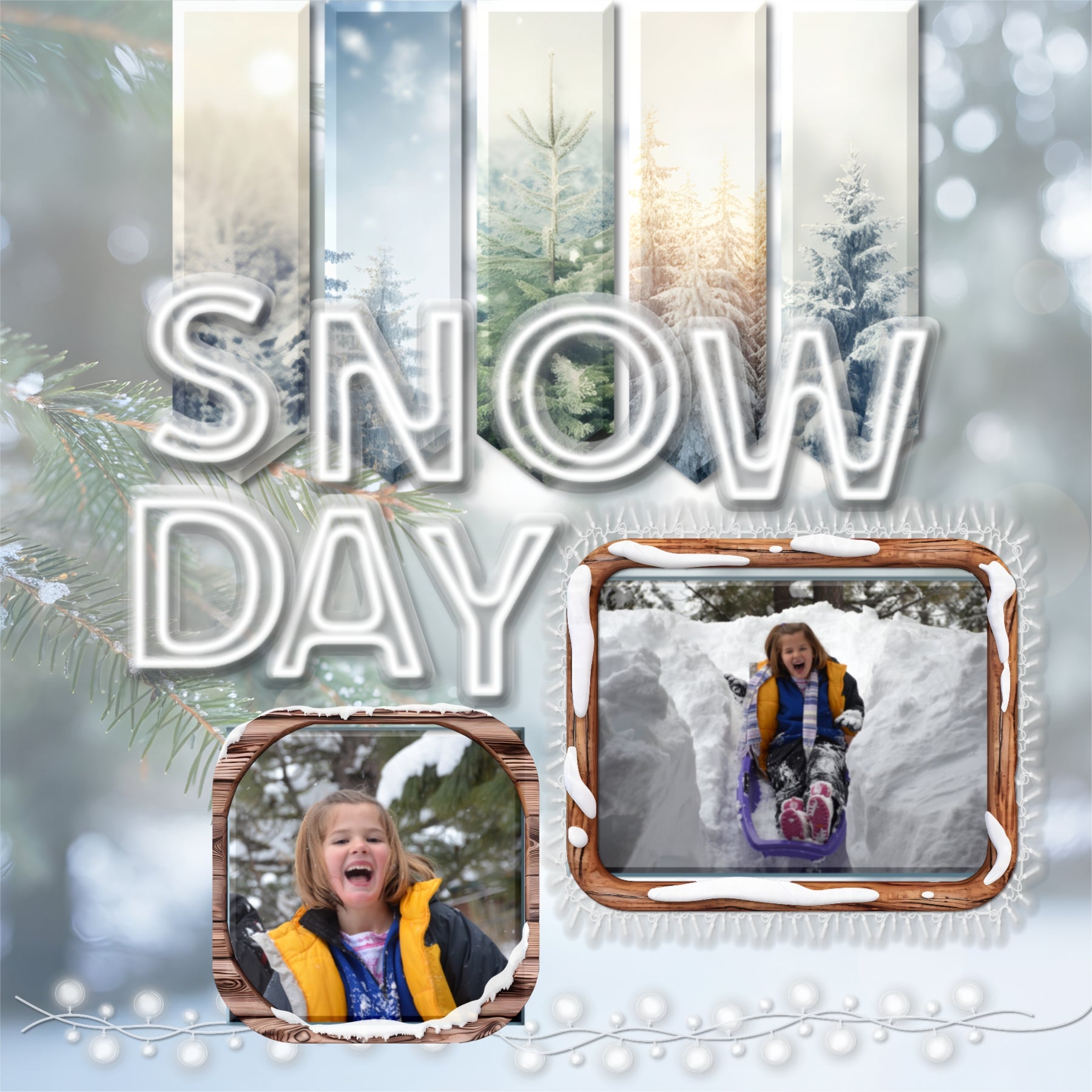 Sparkle and shine this holiday season with beautiful white Christmas light embellishments, scenic winter and bokeh papers, frames, and glowing white alpha set by Lucky Girl Creative digital art for digital scrapbooking. Great for winter sports, nature hikes, Christmas, the holidays, cabin vacations, and more.