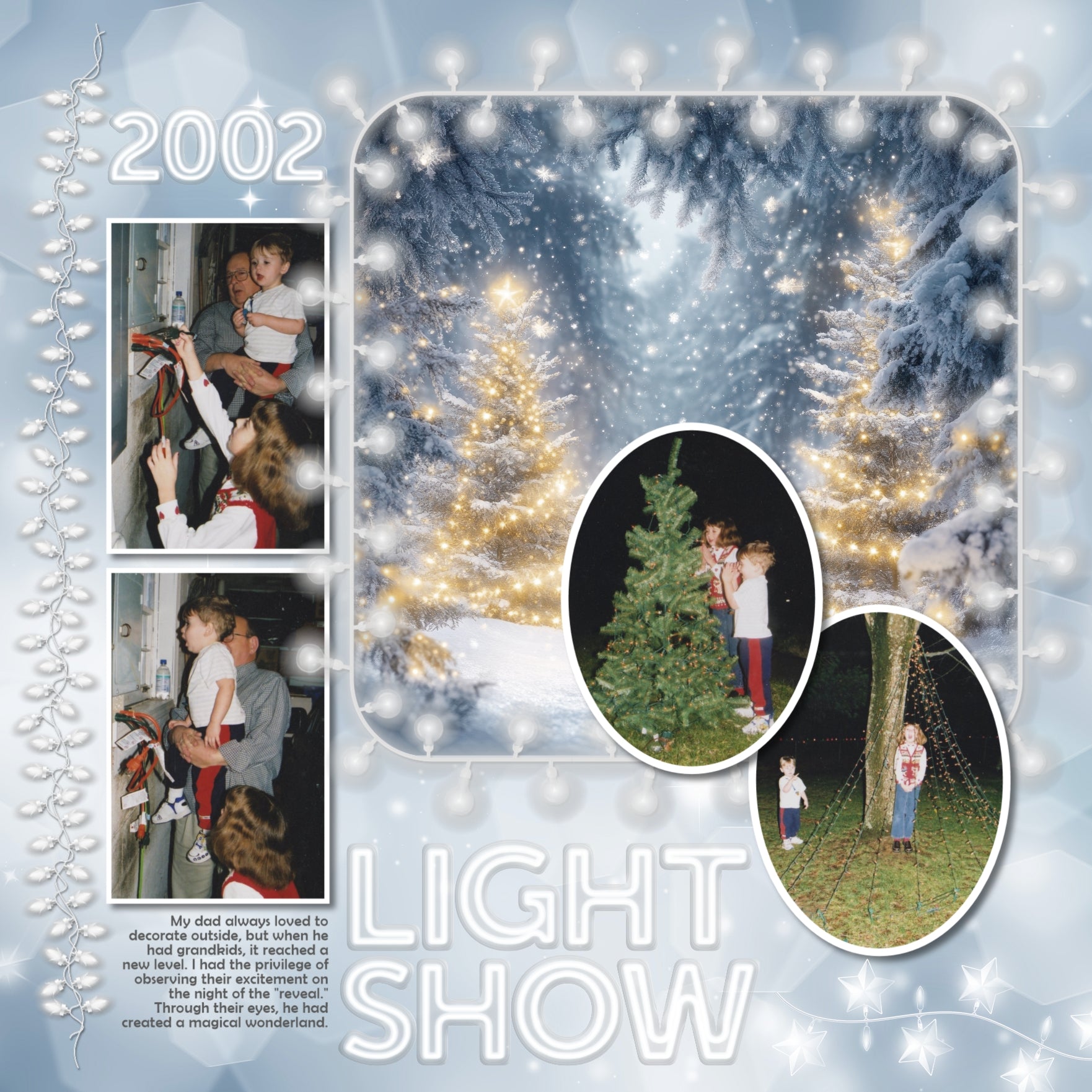 Sparkle and shine this holiday season with beautiful white Christmas light embellishments, scenic winter and bokeh papers, frames, and glowing white alpha set by Lucky Girl Creative digital art for digital scrapbooking. Great for winter sports, nature hikes, Christmas, the holidays, cabin vacations, and more.