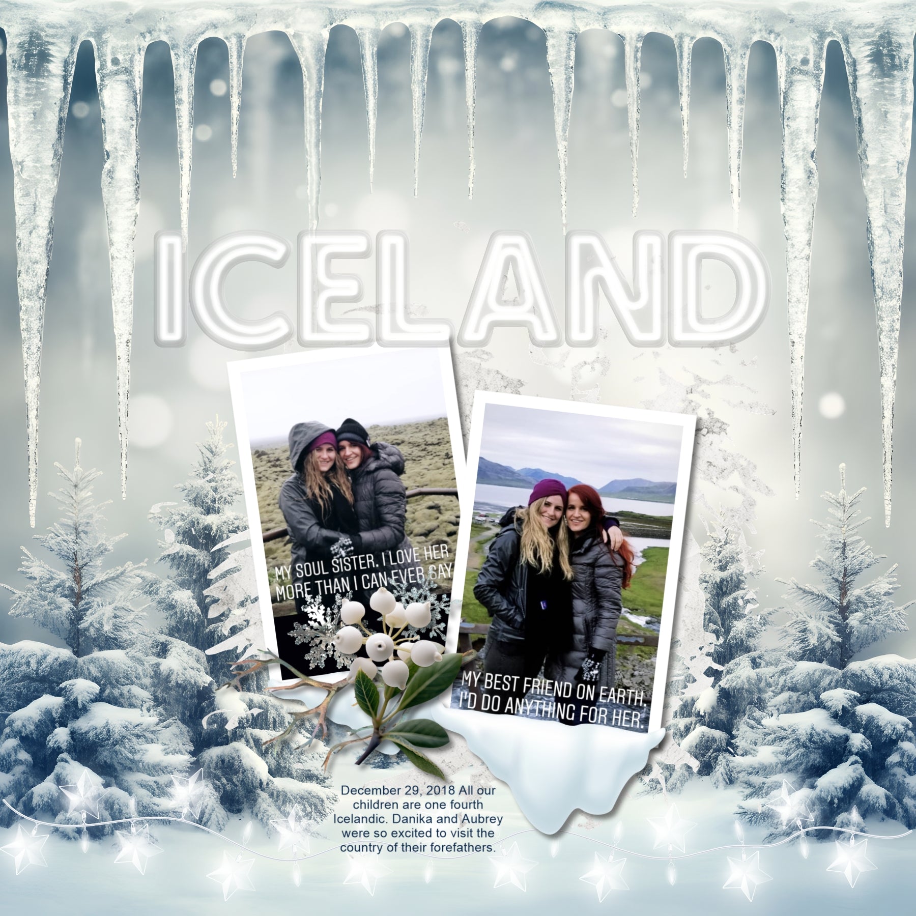 Sparkle and shine this holiday season with beautiful white Christmas light embellishments, scenic winter and bokeh papers, frames, and glowing white alpha set by Lucky Girl Creative digital art for digital scrapbooking. Great for winter sports, nature hikes, Christmas, the holidays, cabin vacations, and more.