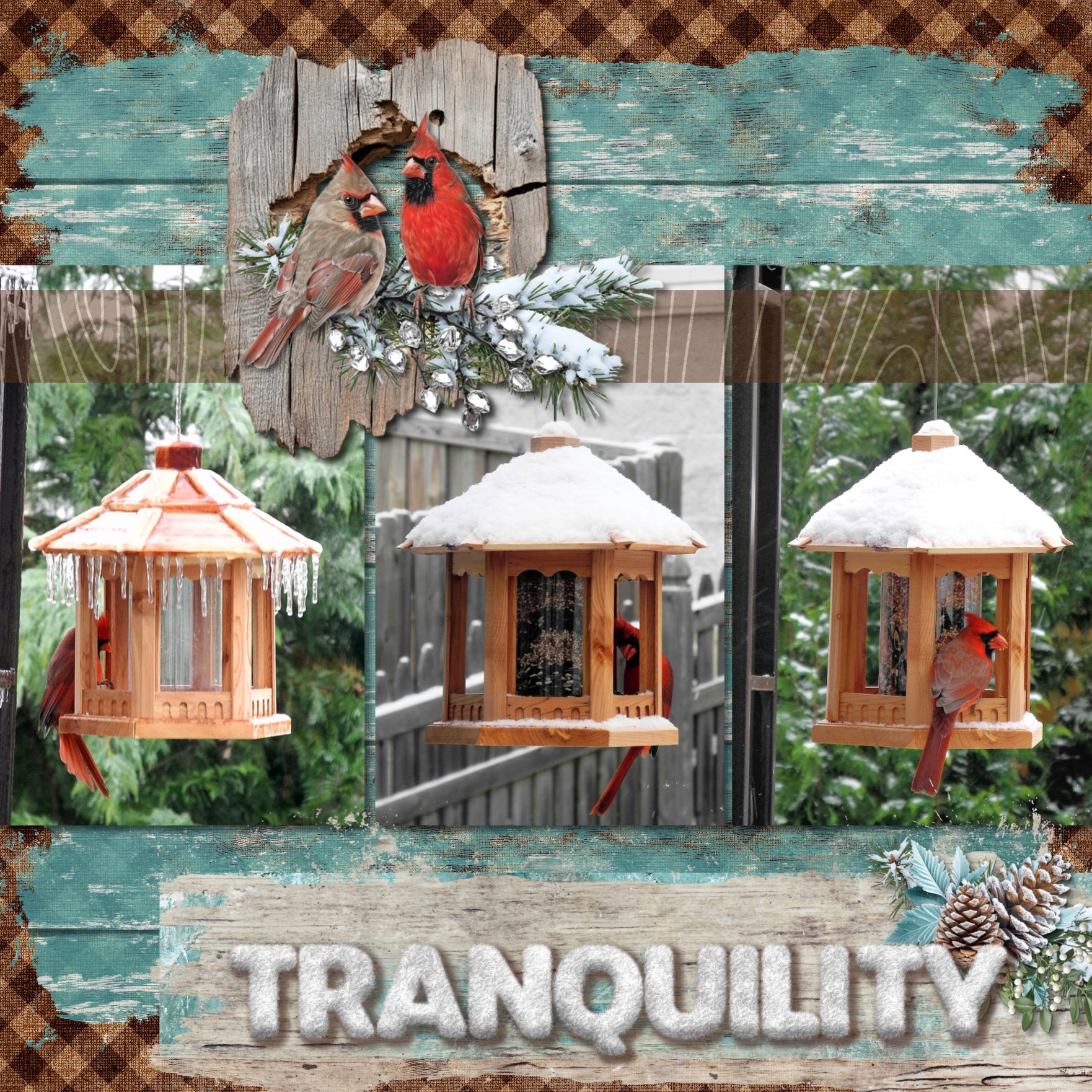 Add these cluster embellishments, realistic embellishments, wood grain easy masks & overlays, wooden signs and frames, and 2 alpha sets by Lucky Girl Creative digital art to all your Christmas greeting cards, holiday decor, and winter pages. Great for outdoor and nature pages, too. Embellishments include deer, Husky dog, cabin, snow, Cardinal birds, Christmas tree, polar bears, penguins, lantern, ornaments, pinecone, sled, sleigh, and more!