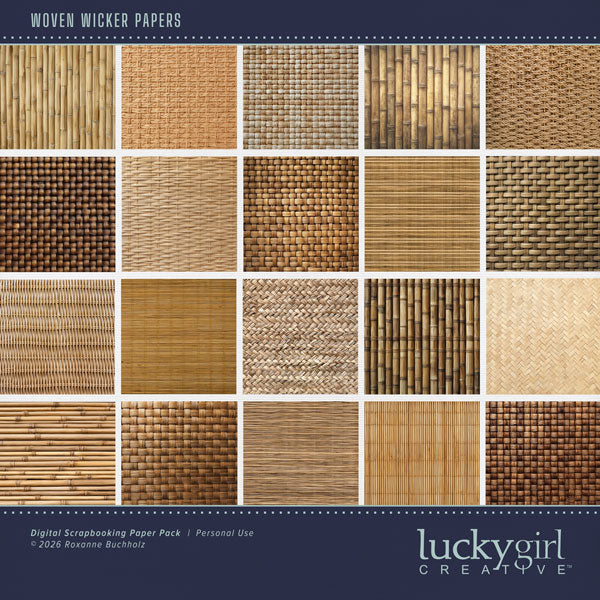 Inspired by the beaches of the Pacific Northwest, these beautiful woven reed papers by Lucky Girl Creative digital art in natural brown tones will help you create memorable digital scrapbooking pages. With a wide variety of textures, your seaside pages will come to life. Great for beach, ocean, and nautical adventures. This kit is included in the Shore Sophistication Mini Kit.