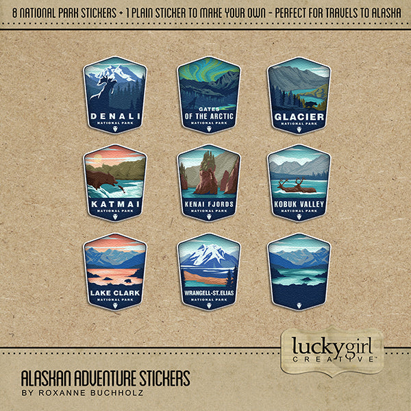 Adventure and explore through Alaska with these beautiful and realistic digital art travel stickers by Lucky Girl Creative featuring Alaska's National Parks. 