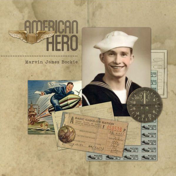 Vintage Americana 1 Digital Scrapbook Kit is the perfect digital art collection for patriotic holidays and life stories from the World War II era. Full of ration books, military medals, buttons and modern Americana word art. Take a peek and see what a rich contribution it could make to your own family’s story and genealogy research. 