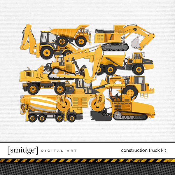 Let’s hit the road with this Construction Truck Kit filled with a perfect smidge of digital art elements. This kit is perfect for documenting professional construction workers, truck drivers, and children who love heavy machinery.