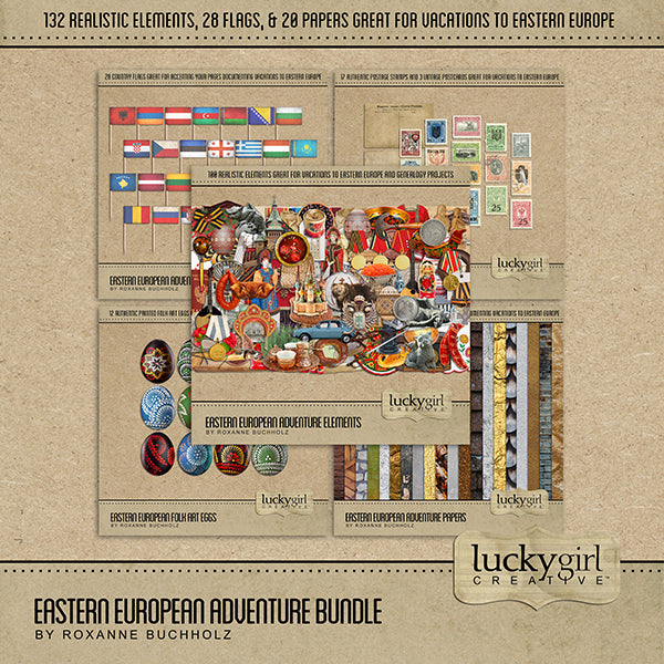 Adventure and explore through Eastern Europe with this beautiful and realistic travel bundle filled with authentic Eastern European digital art papers and embellishments by Lucky Girl Creative.