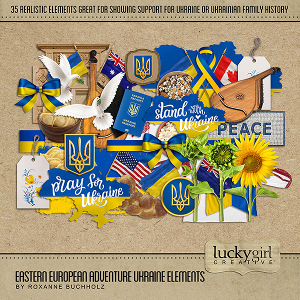 Show your support of Ukraine with this beautiful travel digital kit filled with authentic Ukrainian embellishments. Great for making personalized gifts, greeting cards, digital family history pages, and vacation albums.