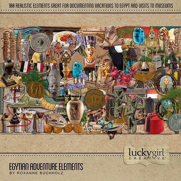 Adventure and explore through Egypt with this beautiful and realistic travel digital art kit filled with authentic Egyptian embellishments only.