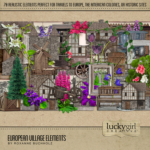 European Village Elements Digital Scrapbook Kit