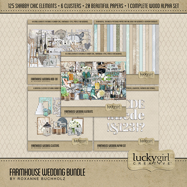 With the perfect touch of farmhouse and shabby chic, this bundle is perfect for any outdoor wedding and lots of everyday moments, too. Included in the Farmhouse Wedding Bundle: Farmhouse Wedding Kit, Farmhouse Wedding Elements, Farmhouse Wedding Papers, Farmhouse Wedding Clusters, Farmhouse Wedding Alpha Set, and Farmhouse Wedding Add-On.