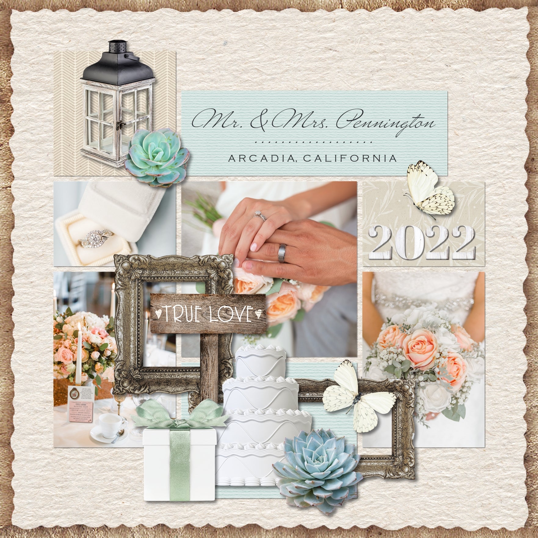 With the perfect touch of farmhouse and shabby chic, this paper and embellishments digital art kit by Lucky Girl Creative is perfect for any outdoor wedding and lots of everyday moments filled with love, too.