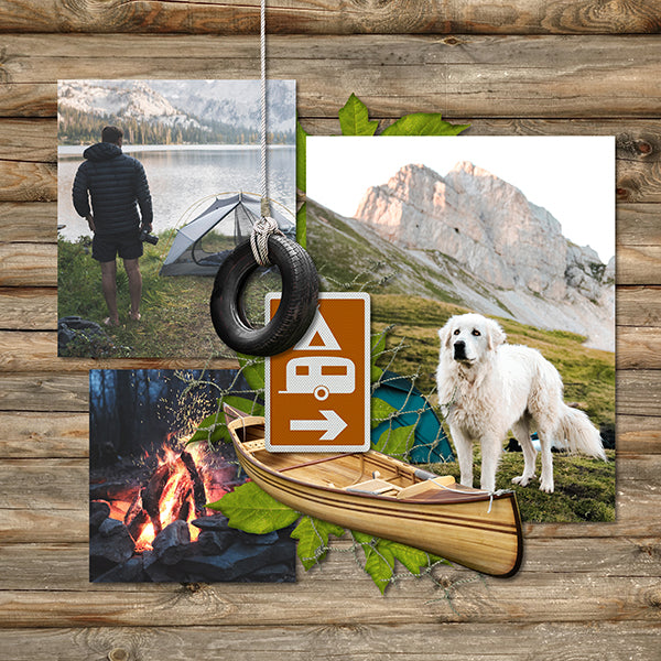 Designed with the avid camper in mind, these realistic digital art embellishments and papers by Lucky Girl Creative are perfect for accenting scrapbook pages and albums full of outdoor camping and nature fun.