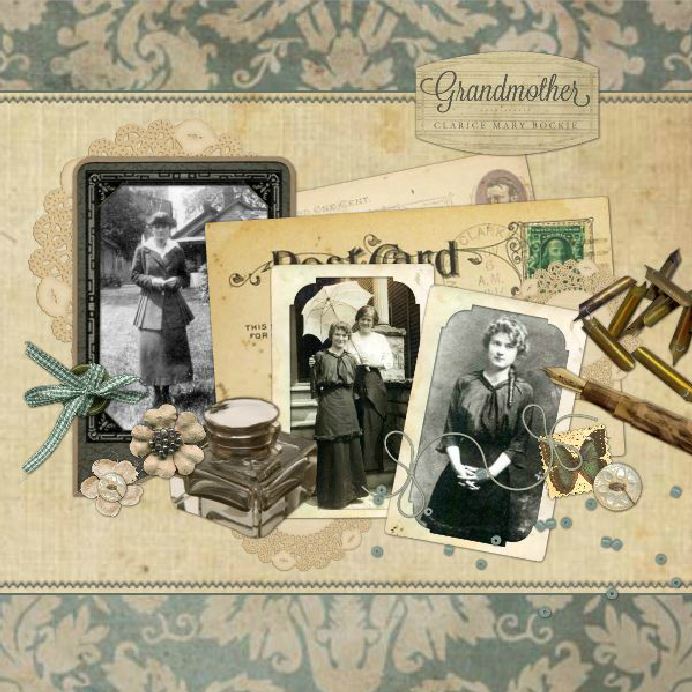 A huge and welcome collection to the digital scrapbooking marketplace is Portraits of the Past Digital Scrapbook Kit. With well over 100 antique digital art embellishments and associated word art pieces, this is the collection to look to for life stories, family history, and any project with a historical style or subject matter. While the digital art elements have a decidedly antique look from the 1920’s – 1940’s, the word art will be at home on any project featuring family.