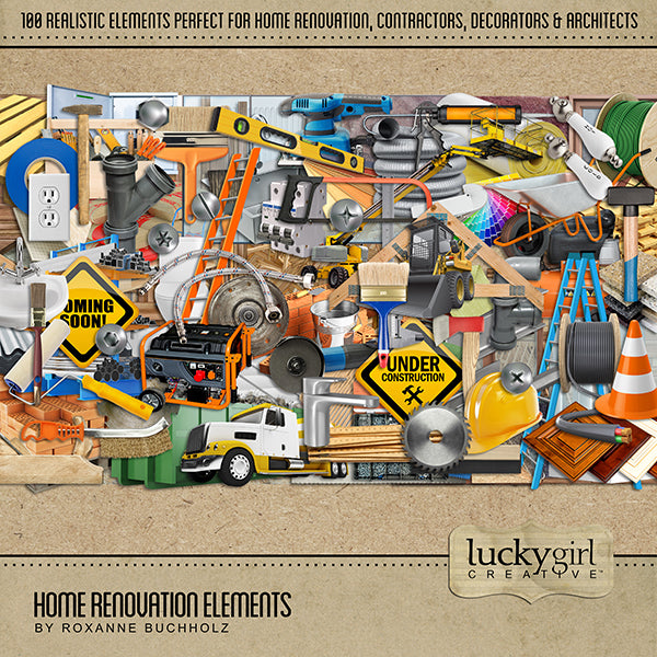 Get ready for some home improvement and remodeling with this Home Renovation digital art elements only kit. Perfect for documenting building a new home, renovations around your house, house painting, interior decorating, handyman work, architects, builders, interior designers, draftsmen, electricians, plumbers, construction, and more.