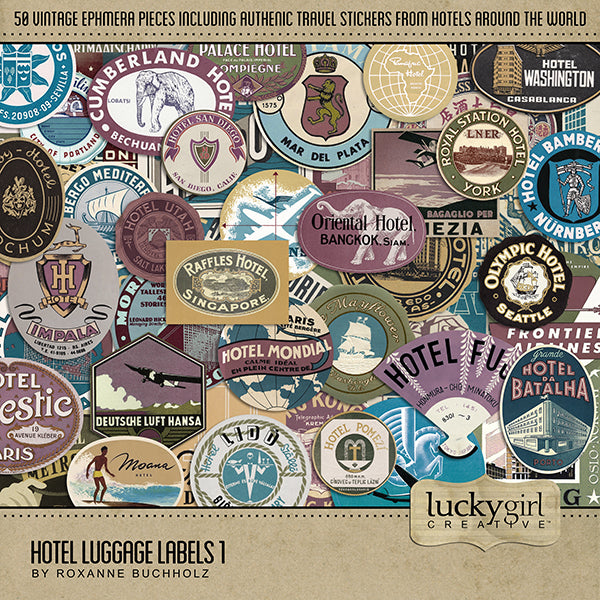 This digital art collection of vintage hotel luggage labels from around the world is the perfect addition to any travel pages. Labels include vacation destinations such as France, Italy, Rome, Hungary, Egypt, Germany, Hong Kong, Japan, Texas, the Mediterranean, Hawaii, Chicago, Kenya, the Netherlands, Washington, Thailand, Norway, Poland, Oregon, Singapore, England, California, and more!