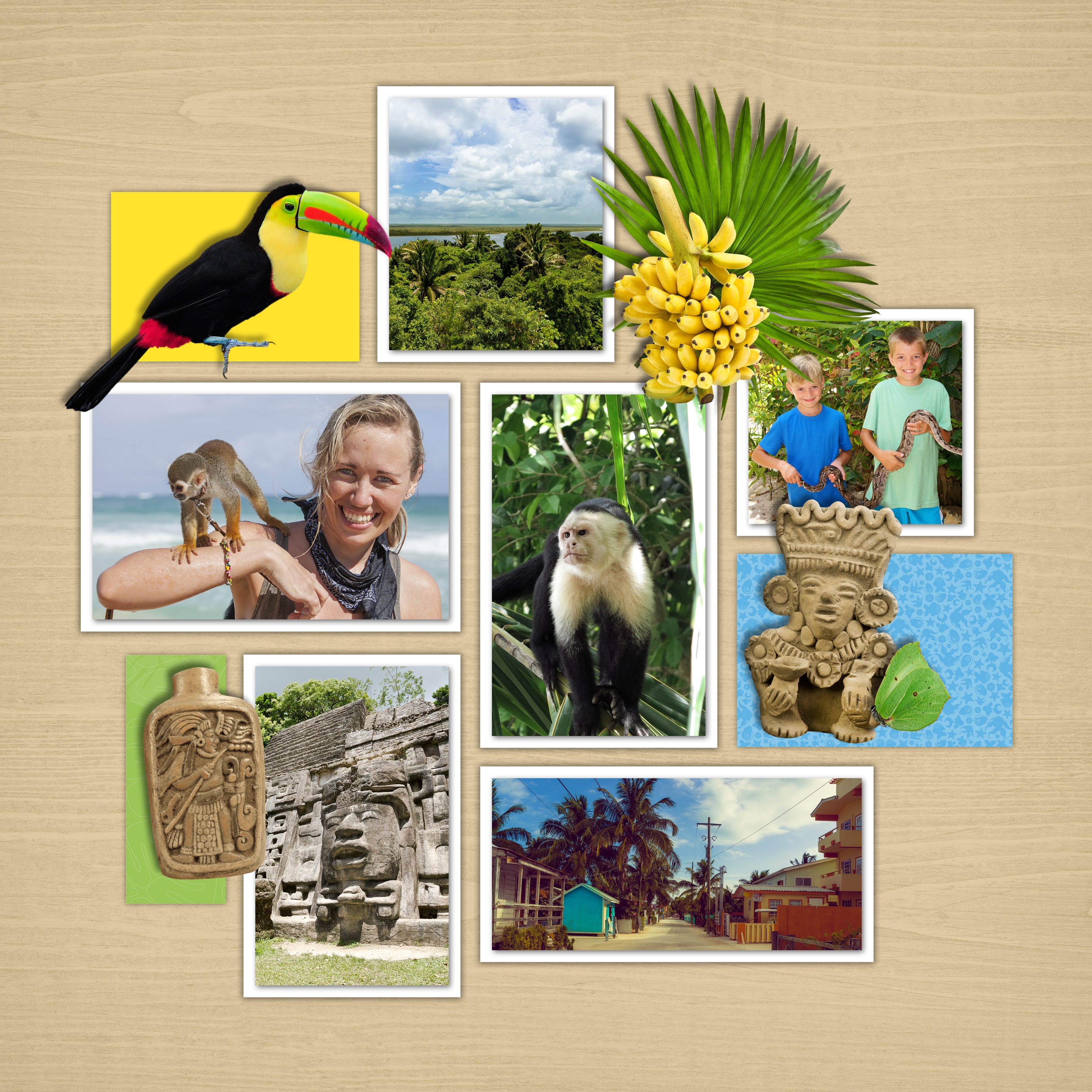 The Latin American Adventure Digital Scrapbook Kit is a diverse collection of digital art of Latin American embellishments, artifacts, and beautiful flora and fauna. If you have been meaning to document your memories from a trip to Central or South America or any of the Spanish/Portuguese speaking islands of the Caribbean, or are possibly planning a trip there soon, this collection is just what you need!