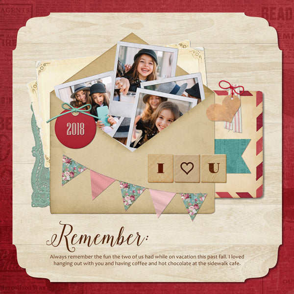 Filled with vintage yet modern digital art embellishments, papers, frames, antique postcards, and alpha set, this Love Letter Digital Scrapbook Bundle, will help you document your love story or accent your Valentine's Day projects.