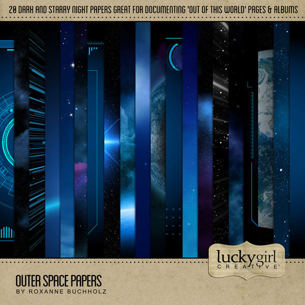 This ‘Out of this World’ Paper Pack by Lucky Girl Creative features starry night papers that would be excellent for space and science inspired pages. Great for pages including Toy Story, Star Wars, Star Trek, Guardians of the Galaxy, Lightyear, NASA, SpaceX, and space exploration.