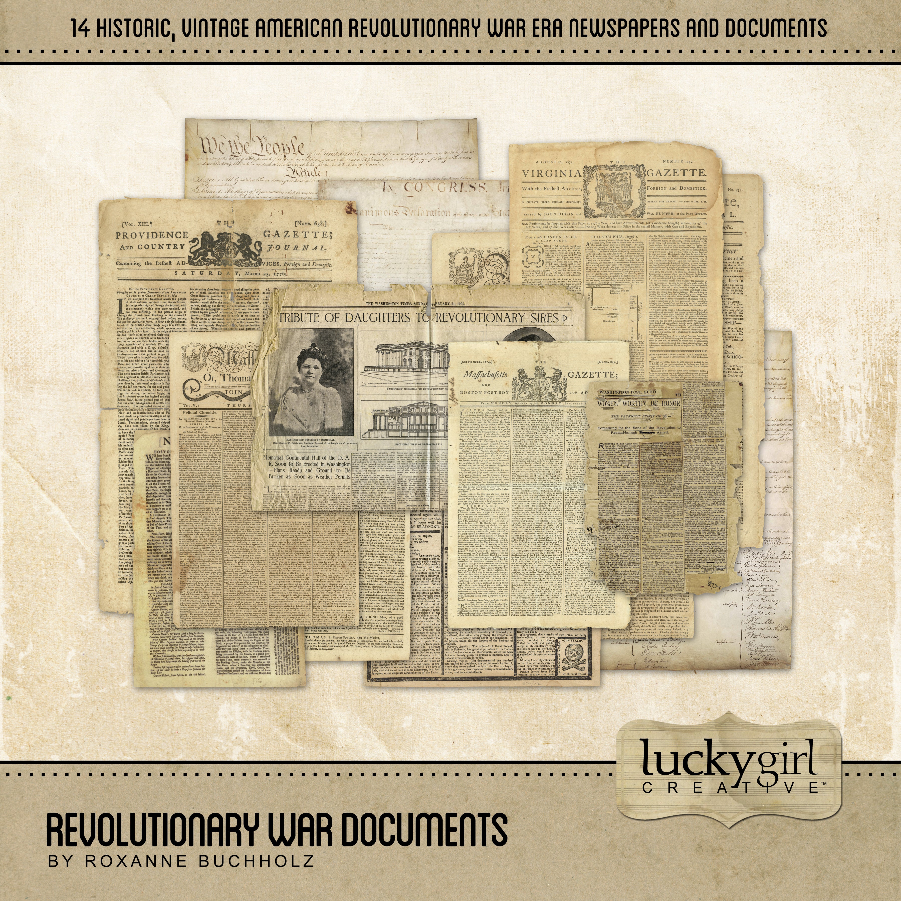 Extensively researched, this vintage American Revolutionary War Documents Digital Scrapbook Kit is great for family genealogy projects. It showcases 14 antique digital art newspapers from around 1775 - 1783 when the 13 American colonies fought Great Britain for their freedom.