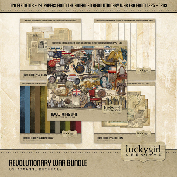 Extensively researched, this American Revolutionary War Digital Scrapbook Bundle is filled with antique historic digital art embellishments, maps, documents, and papers for family genealogy projects. It showcases 1775 - 1783 when the 13 American colonies fought Great Britain for their freedom.