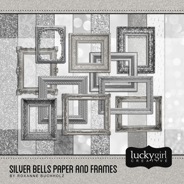 This silver themed digital art collection, Silver Bells Paper and Frames Digital Scrapbook Kit, is right on trend and perfect for the holiday season whether for Christmas or the New Year. Silver Bells Paper and Frames digital Scrapbook Kit features classic papers and gorgeous silver frames that would appeal to anyone and will make the perfect holiday cards or can be used for birthday party, wedding, or anniversary pages.